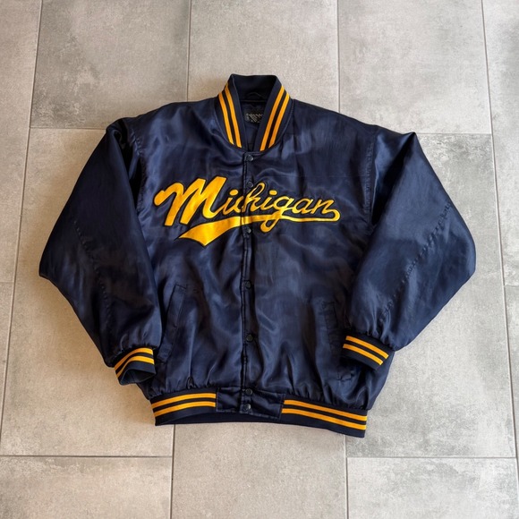 Source New York Other - Vintage Source New York Michigan Wolverines Satin Varsity Bomber Jacket Navy L